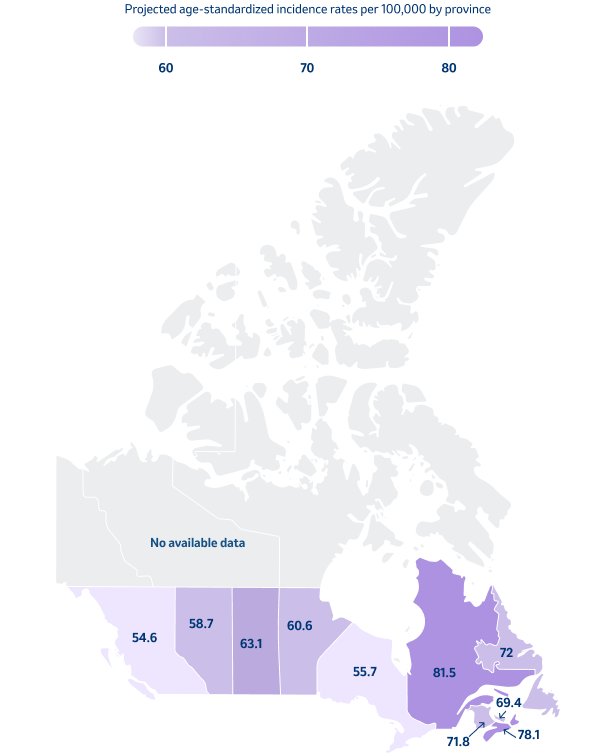 Map - Projected age-standardized incidence rates per 100,000 by province